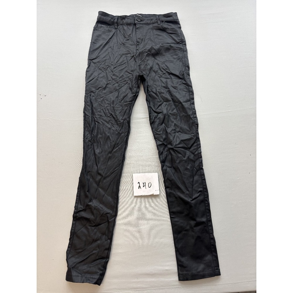 Apperloth Womens Black Coated Faux Leather Pants High Rise Slim Fit L